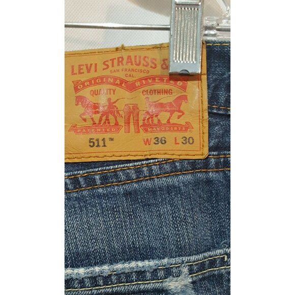 Levi’s 511 Mens Jeans Size 36 X 30 Slim Fit Destroyed Jeans Tapered 100% Cotton - Picture 7 of 9